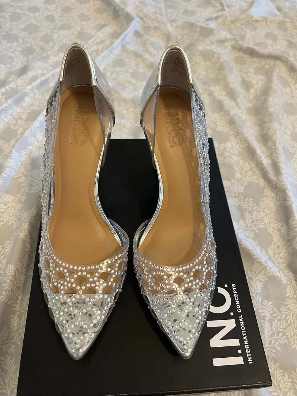 INC International Concepts Silver Crystal-Embellished Pointed Pumps